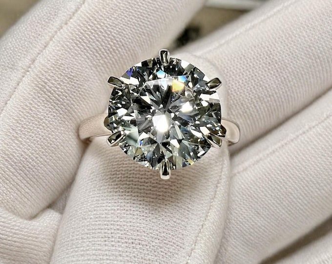 3 Carat Round Brilliant Solitaire Ring, 6 Prong, 3mm Band, Lab Grown Diamond, 10K/14K Gold or Platinum