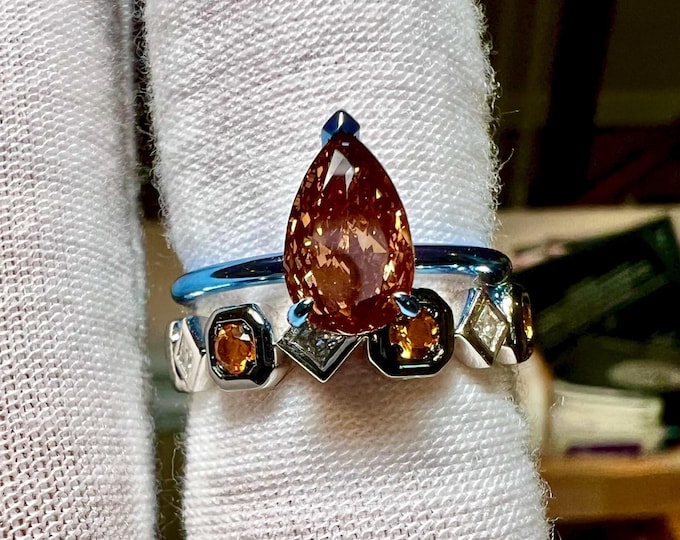 10K Blue Gold IGI 1.51CT Pear Modified Brilliant VVS2 Fancy Chocolate Brown Lab Grown Diamond Hidden Halo Ring / Optional Band Available