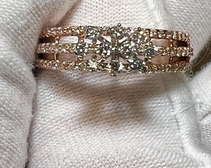 1.85TCW Diamond Snowflake Ring: 14K Rose Gold, Round Brilliant Cut