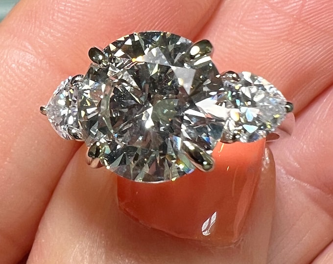 14K White Gold 5CT Lab Grown Diamond Three Stone Engagement Ring