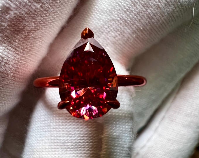 10K Sunset Pink Gold 2CT Pink Pear Lab Grown Diamond Engagement Ring Hidden Halo Size 7 / Ship Same Day