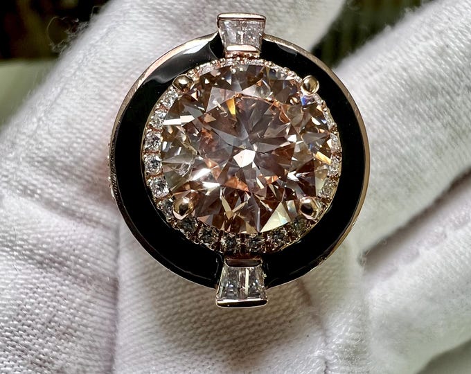 Ship Same Day -Certified 14K Rose Gold 4.01CT 3EX Round Brilliant Cut Fancy Intense Pink Lab Grown Diamond Ring Size 6.75