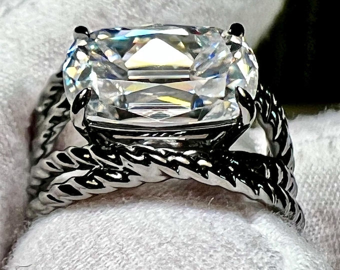 GIA Certified 4CT Elongated Old Miner E VVS2 2EX Lab Grown Diamond Engagement Ring/ Comfort Fit Design