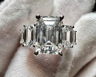 14K White Gold 3CT Lab Grown Diamond Engagement Ring - Emerald Cut