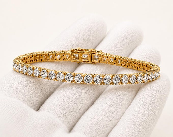 3TCW Lab Grown Diamond Tennis Bracelet | 14K Gold, Round Cut, 4 Prong Setting