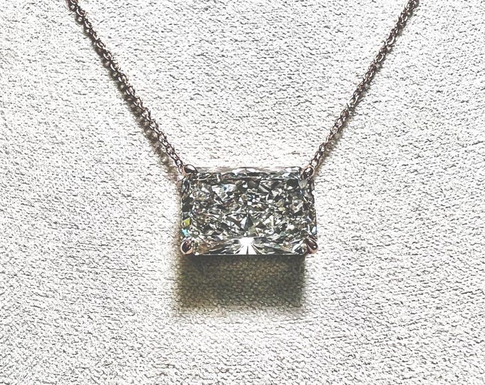14K Gold 7CT Radiant Cut Lab Grown Diamond Pendant Necklace