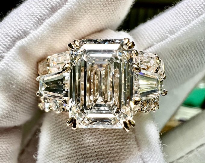 14K Gold 4.8CT Emerald Lab Grown Diamond Bridal Set Engagement Ring