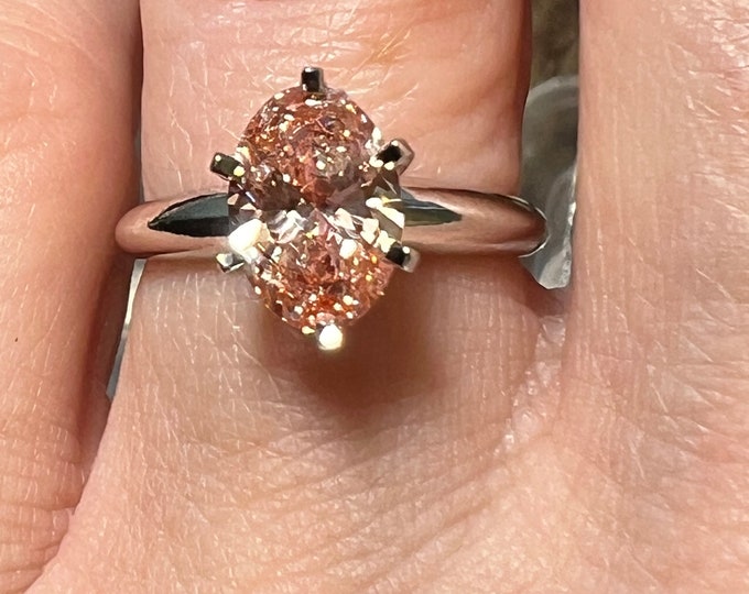 1.5CT Oval Lab Grown Diamond Engagement Ring: Fancy Intense Pink
