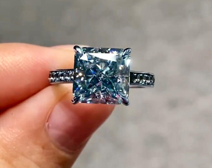 14K Blue Gold Lab Grown Diamond Engagement Ring: 3CT Princess Cut