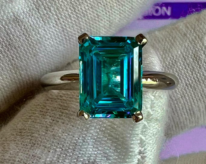Radiant 5ct Fancy Vivid Greenish Blue VS1 2EX Lab Grown Diamond Custom Engagement Ring