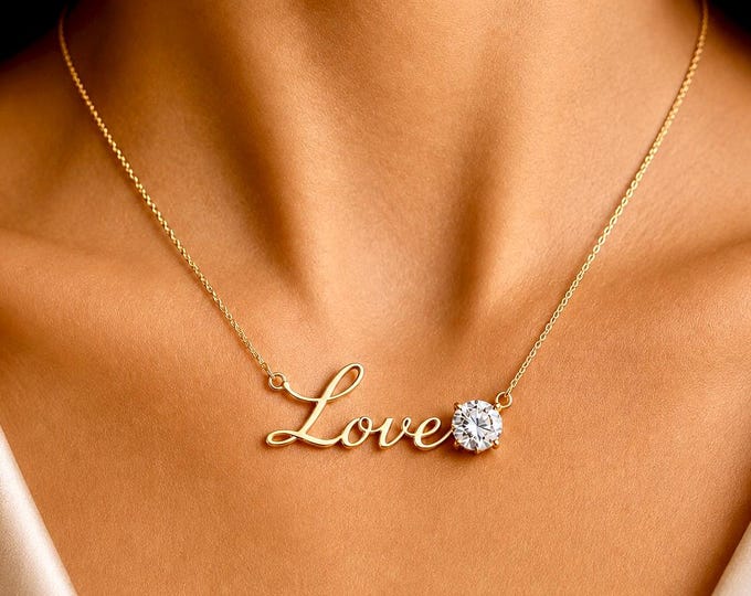 Custom Diamond Name Necklace, 2 CT Lab Grown, 10K/14K Gold or Platinum