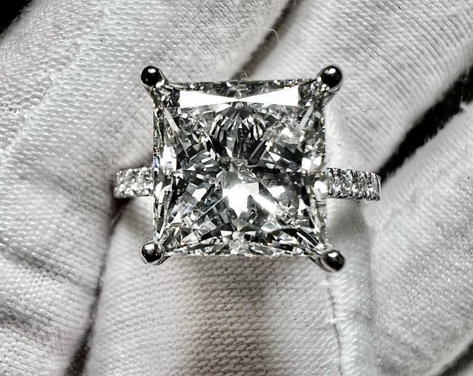 Certified 5CT Princess Cut E VVS2 2EX Lab Grown Diamond Hidden Halo Engagement Ring Size 7.5 - Ship Same Day