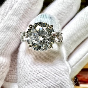 Bague de fiançailles en or blanc 14 carats certifié 4 carats rond taille brillant F-G VS2 - VVS2 diamants cultivés en laboratoire/Personnalisable