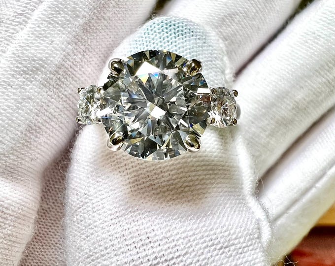 Lab Grown Diamond Three Stone Ring: 14K White Gold Engagement Anniversary