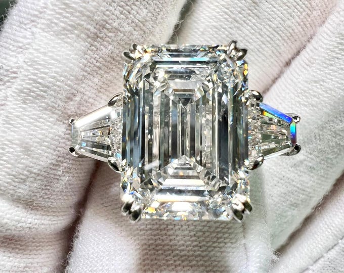 Emerald Cut Diamond Engagement Ring 10CT Lab Grown G VS1 14K Gold Statement Ring