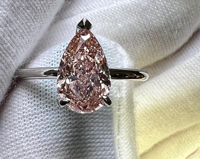 Platinum 2CT Pear Fancy Intense Pink Lab Grown Diamond Engagement Ring