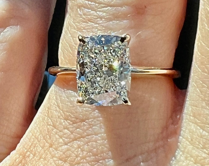 14K Gold 2.8CT Radiant Cut Lab Grown Diamond Solitaire Engagement Ring