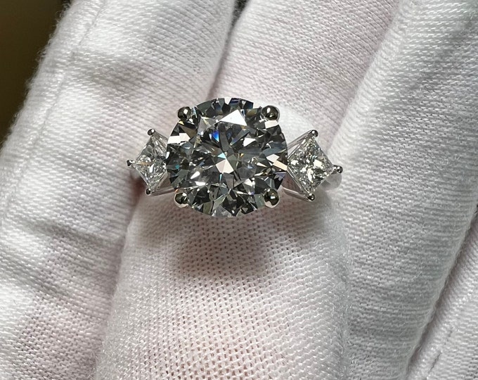 10K White Gold 3CT Round Lab Grown Diamond Engagement Ring