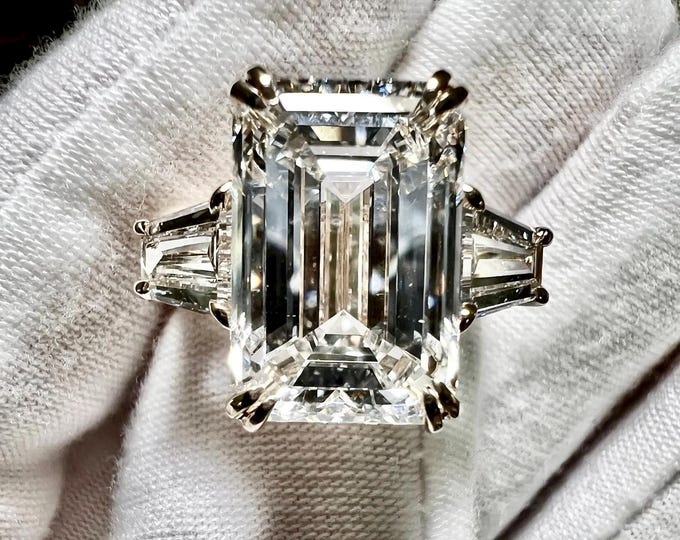 Emerald Cut Diamond Engagement Ring 10CT Lab Grown G VS1 14K Gold Statement Ring