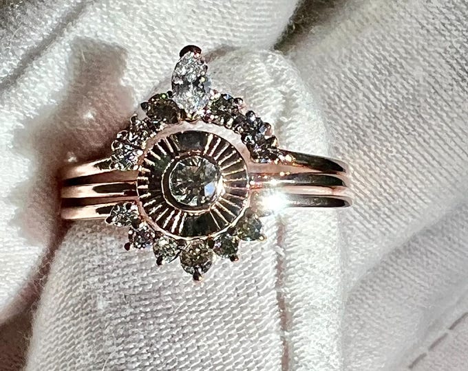 14K Rose Gold Earth Mined Diamond Sunshine Ring Size 8/ Ship Same day