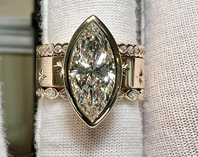 4CT Marquise Lab Grown Diamond Engagement Ring Set, 14K Yellow Gold Bridal Set