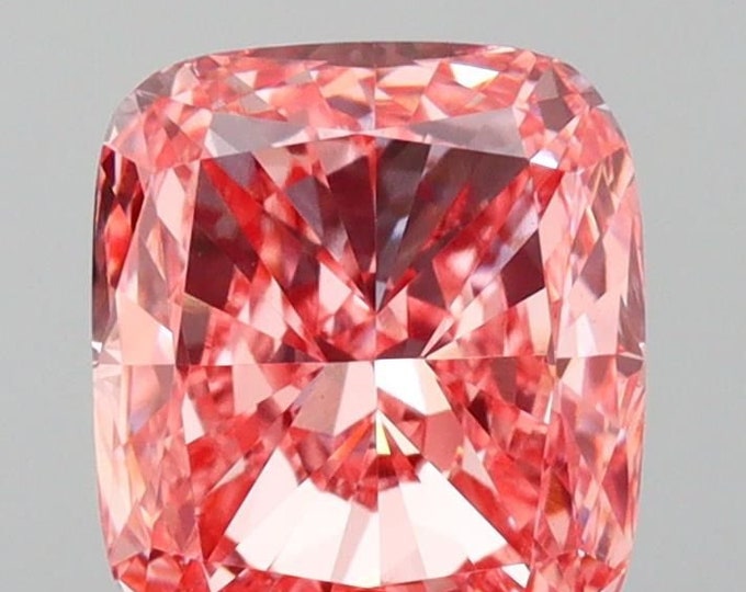 1.01CT Cushion Modified Brilliant Fancy Vivid Pink Lab Grown Diamond/  Engagement Ring
