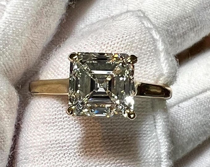 14K Yellow Gold 1.5CT Lab Grown Asscher Cut Diamond Cathedral Engagement Ring