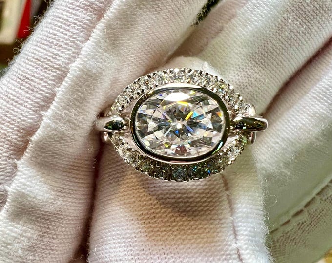 10K Gold 2CT Oval Lab Grown Diamond East West Ring