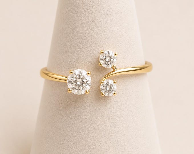 The Twinkle Ring Three Lab Grown Diamond Accent Bezel Open Band Ring