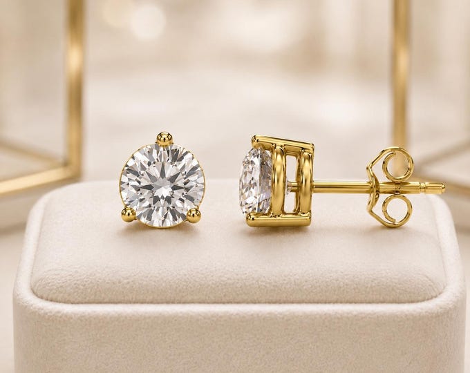 Certified 2CTW Lab Grown Diamond Stud Earrings, 1CT Each, F-G VS2+, 14K Gold