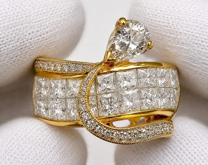 2 Carat Pear Lab Grown Diamond Ring, Illusion Set Band, Certified Bridal Statement Ring