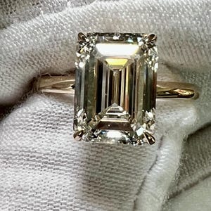 14K Yellow Gold 5.01CT Emerald Cut Lab Grown Diamond Engagement Ring