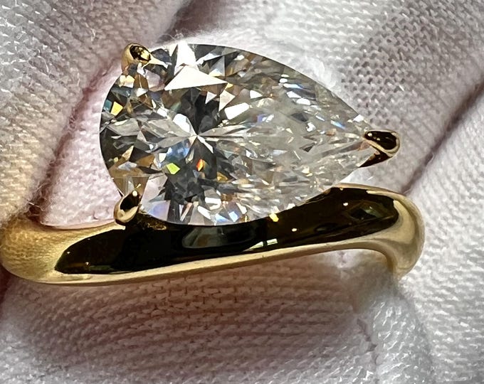 10K Yellow Gold 3CT Pear Lab Grown Diamond Engagement Ring