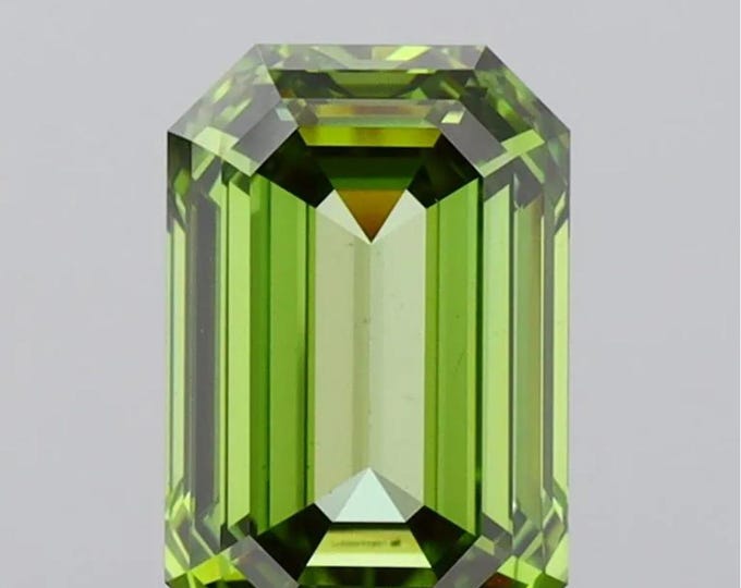 IGI Certified 2CT Emerald Cut Vivid Green Lab Grown Diamond Engagement Ring
