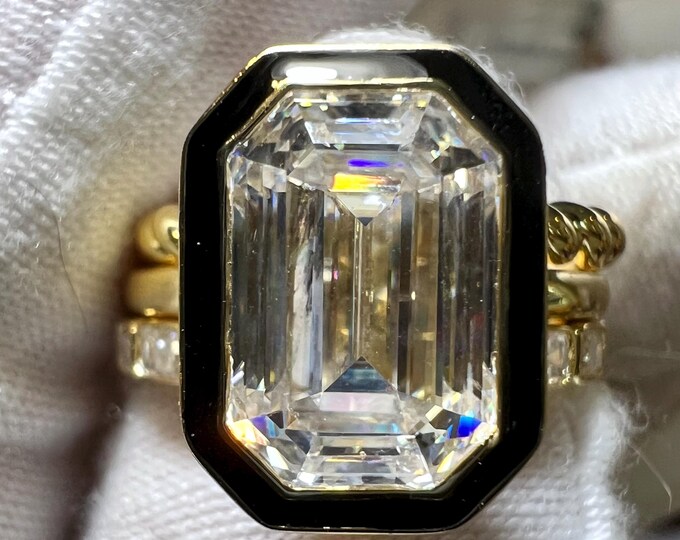 Rare Certified 4.51CT D VVS2 Modified Rectangular Cushion Step Cut Lab Grown Diamond Three Ring Set