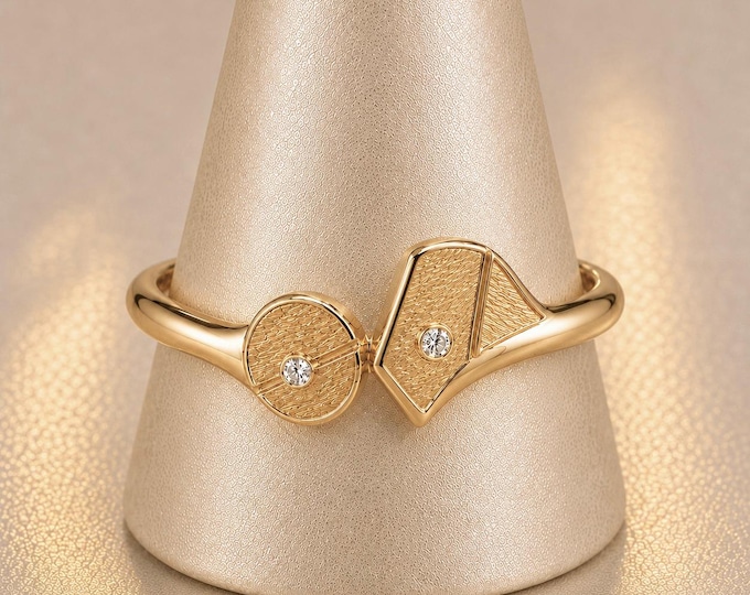 Poured Gold Diamond Geometric Ring | Wabi Sabi Sculptural Statement Ring