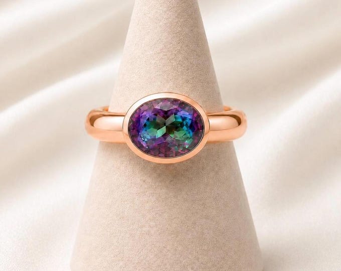 10K 14K Gold 3 Carat Oval Color Change Alexandrite Ring, Vintage Baroque Style