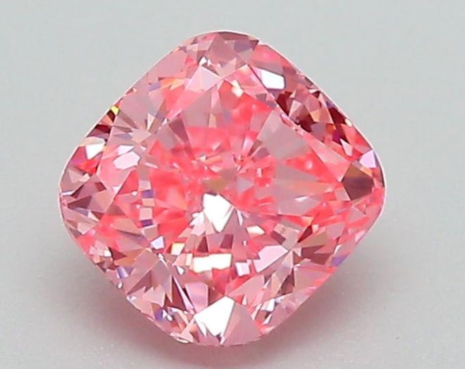 1CT Fancy Vivid Pink Cushion Lab Grown Diamond: VVS2 Engagement Ring