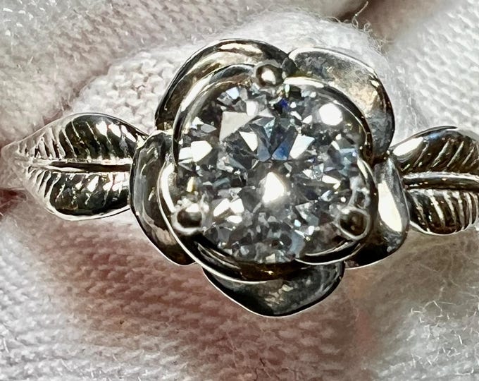 Victorian Rosebud Engagement Ring: 0.50CT Lab Grown Diamond, Sterling Silver