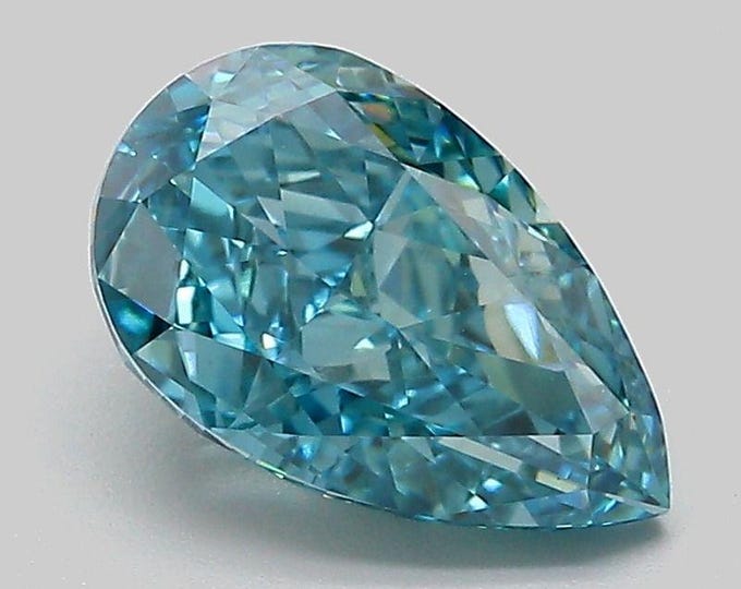 2.1 CT Pear Fancy Vivid Greenish Blue Lab Diamond, VVS2 CVD Gemstone (IGI Certified)