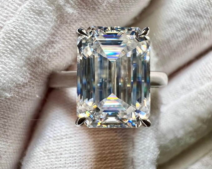 4 Carat Emerald Cut Lab Diamond Ring, Hidden Band, 14K Gold Engagement Ring (F VVS2)