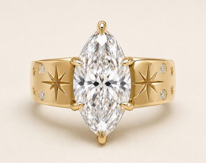Certified 3.5CT Marquise Brilliant G VS1 2EX Lab Grown Diamond North Star Engagement Ring