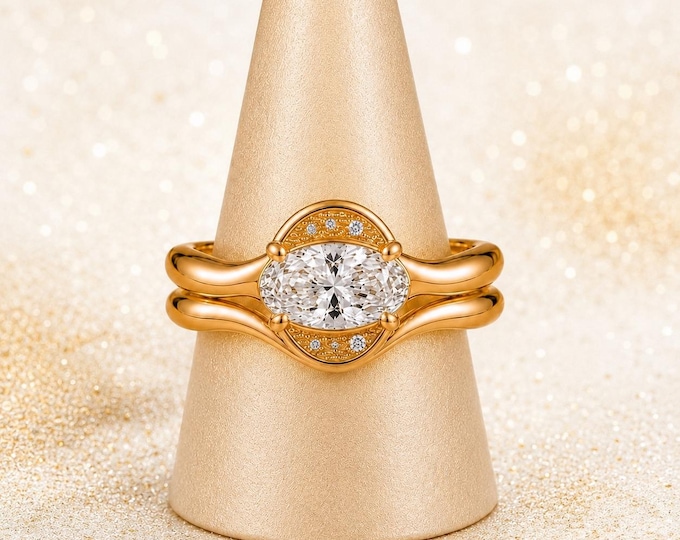 3.5 CT Oval Lab Diamond Ring | Wabi Sabi Engagement Ring | Organic Poured Gold Ring | Unique Modern Bridal Set | F VS1 Certified Diamond