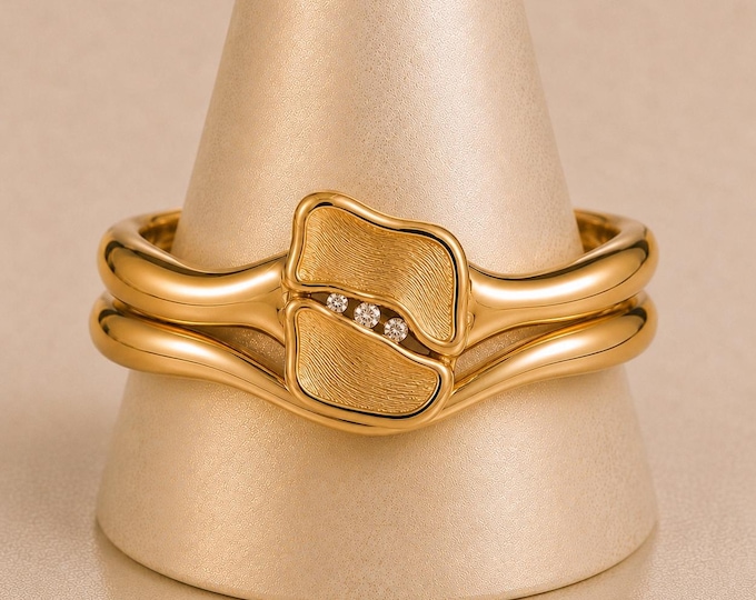 Poured Gold Diamond Ring Set | Wabi Sabi Organic Bridal Stack