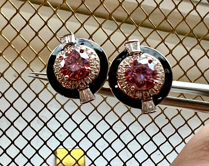 Art Deco Halo Earrings: 10K Gold, 2TCW Lab Grown Pink Diamond
