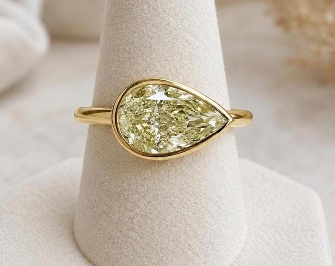 Certified 10K 14K Gold 2CT Fancy Yellow Lab Grown Diamond Engagement Ring