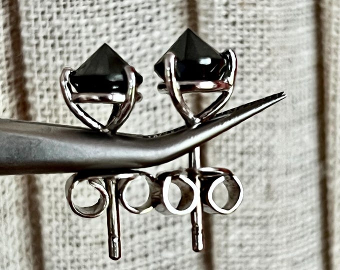 14K White Gold Black Diamond Studs: Reverse Set Earrings
