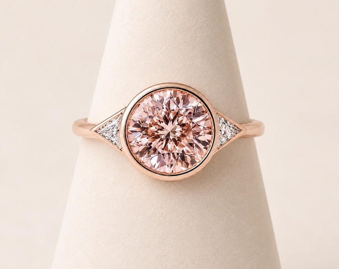 14K Gold Bezel Lab Grown Pink Diamond Engagement Ring