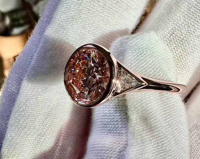 14K Gold Bezel Lab Grown Fancy Light Pink Diamond Engagement Ring