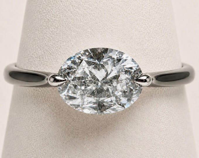 3 Carat Oval Lab Grown Diamond Ring, F VS1 Certified Oval Solitaire, Modern Floating Engagement Ring, Black Gold, White Gold or Platinum